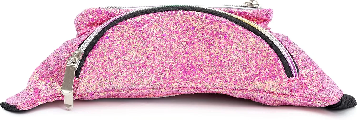 Holographic Rave Pink Purple Gravel Glitter Fanny Pack For Women Grils Festival Waist Belt Bags -Pink Purple Gravel