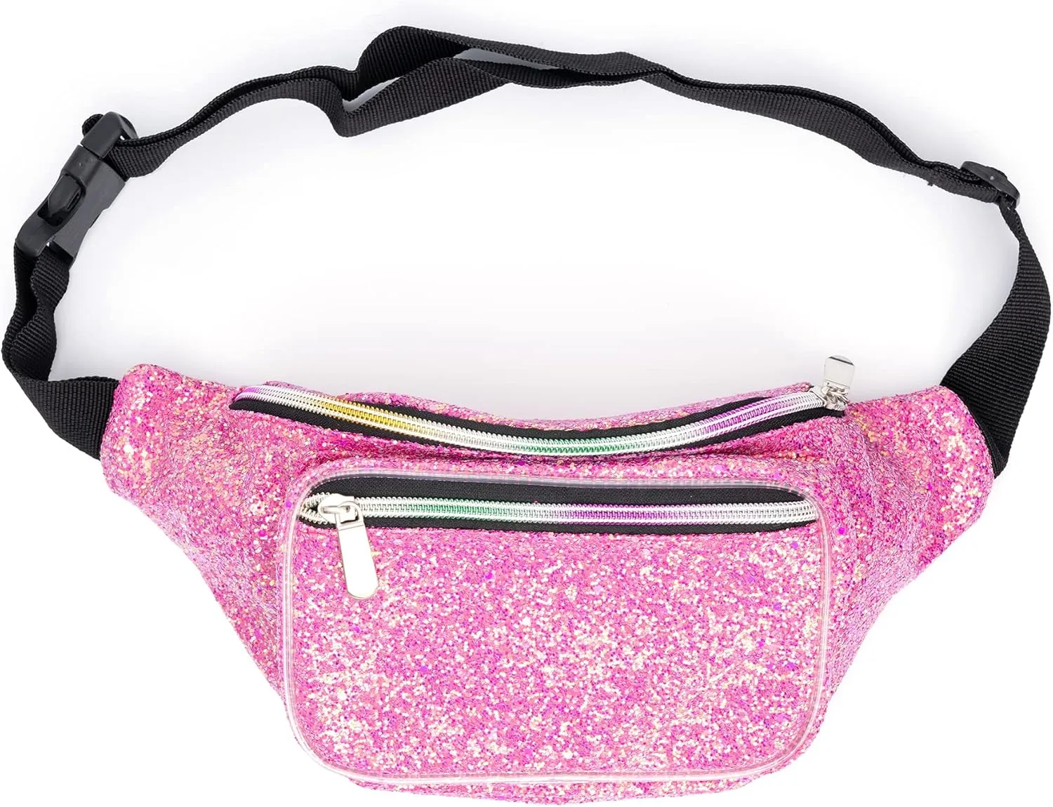 Holographic Rave Pink Purple Gravel Glitter Fanny Pack For Women Grils Festival Waist Belt Bags -Pink Purple Gravel