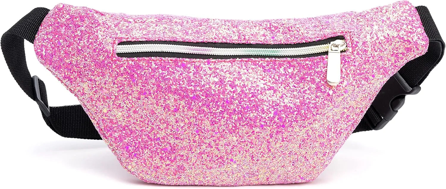 Holographic Rave Pink Purple Gravel Glitter Fanny Pack For Women Grils Festival Waist Belt Bags -Pink Purple Gravel