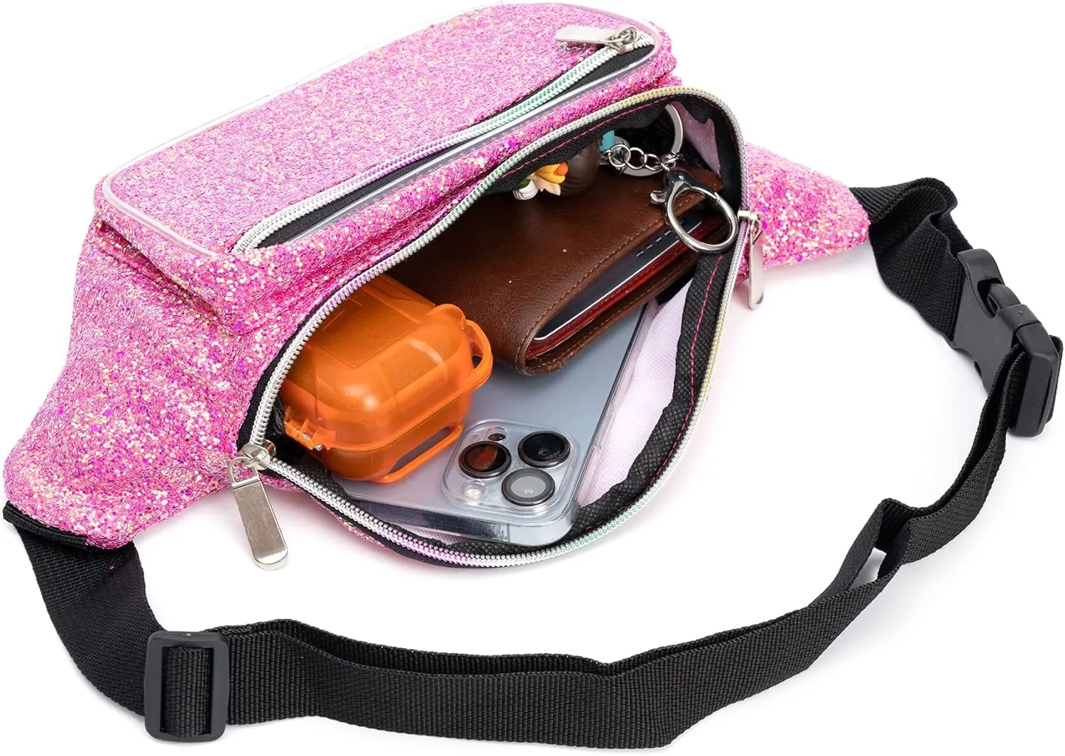 Holographic Rave Pink Purple Gravel Glitter Fanny Pack For Women Grils Festival Waist Belt Bags -Pink Purple Gravel