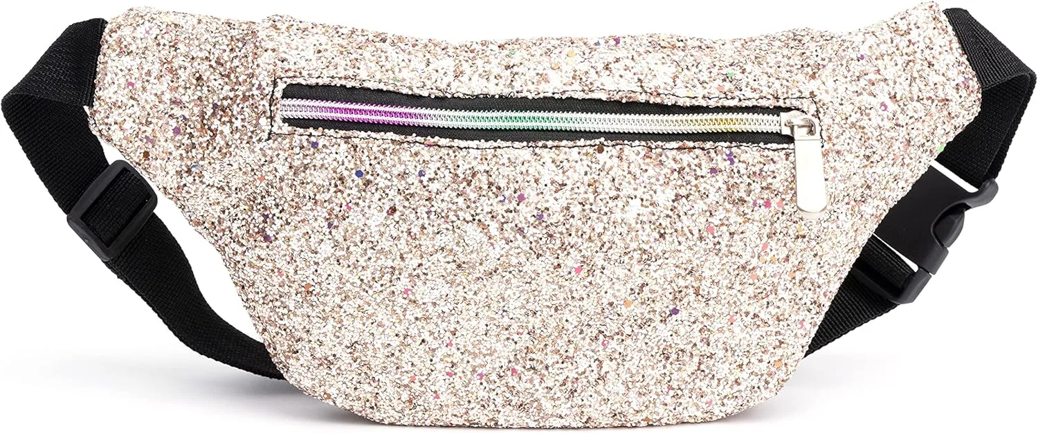 Holographic Rave White Gold Gravel Glitter Fanny Pack For Women Grils Festival Waist Belt Bags -White Gold Gravel