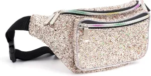 Holographic Rave White Gold Gravel Glitter Fanny Pack For Women Grils Festival Waist Belt Bags -White Gold Gravel
