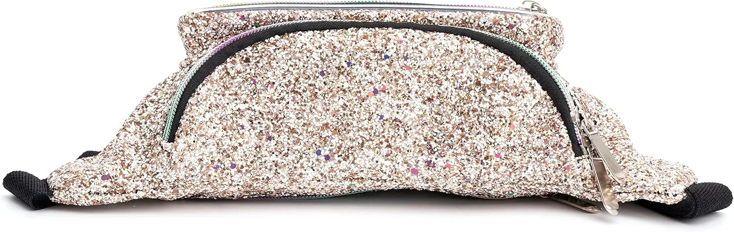 Holographic Rave White Gold Gravel Glitter Fanny Pack For Women Grils Festival Waist Belt Bags -White Gold Gravel