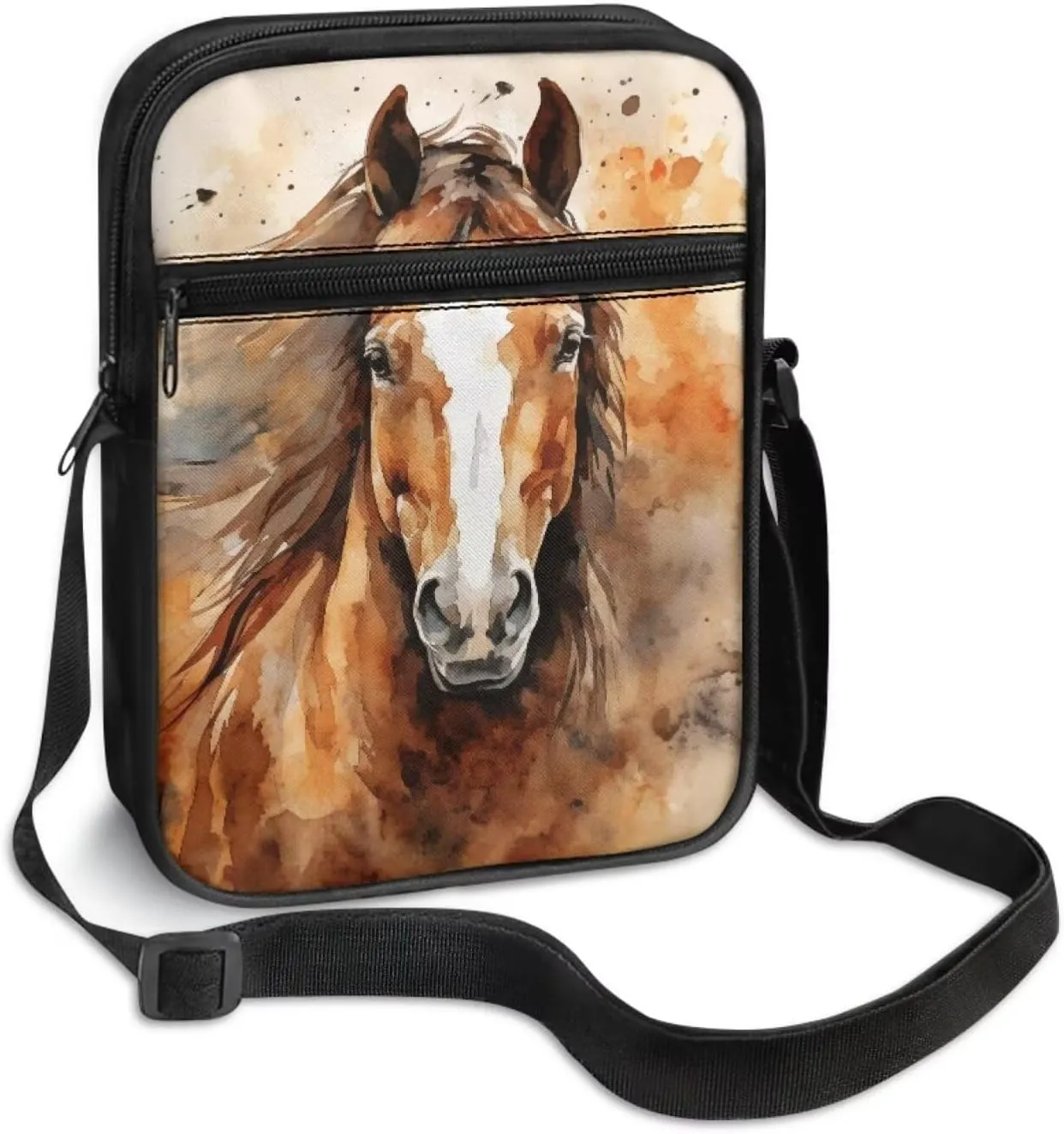 Horse Print Small Messenger Bag Waterproof Crossbody Shoulder Bags for Women Men
