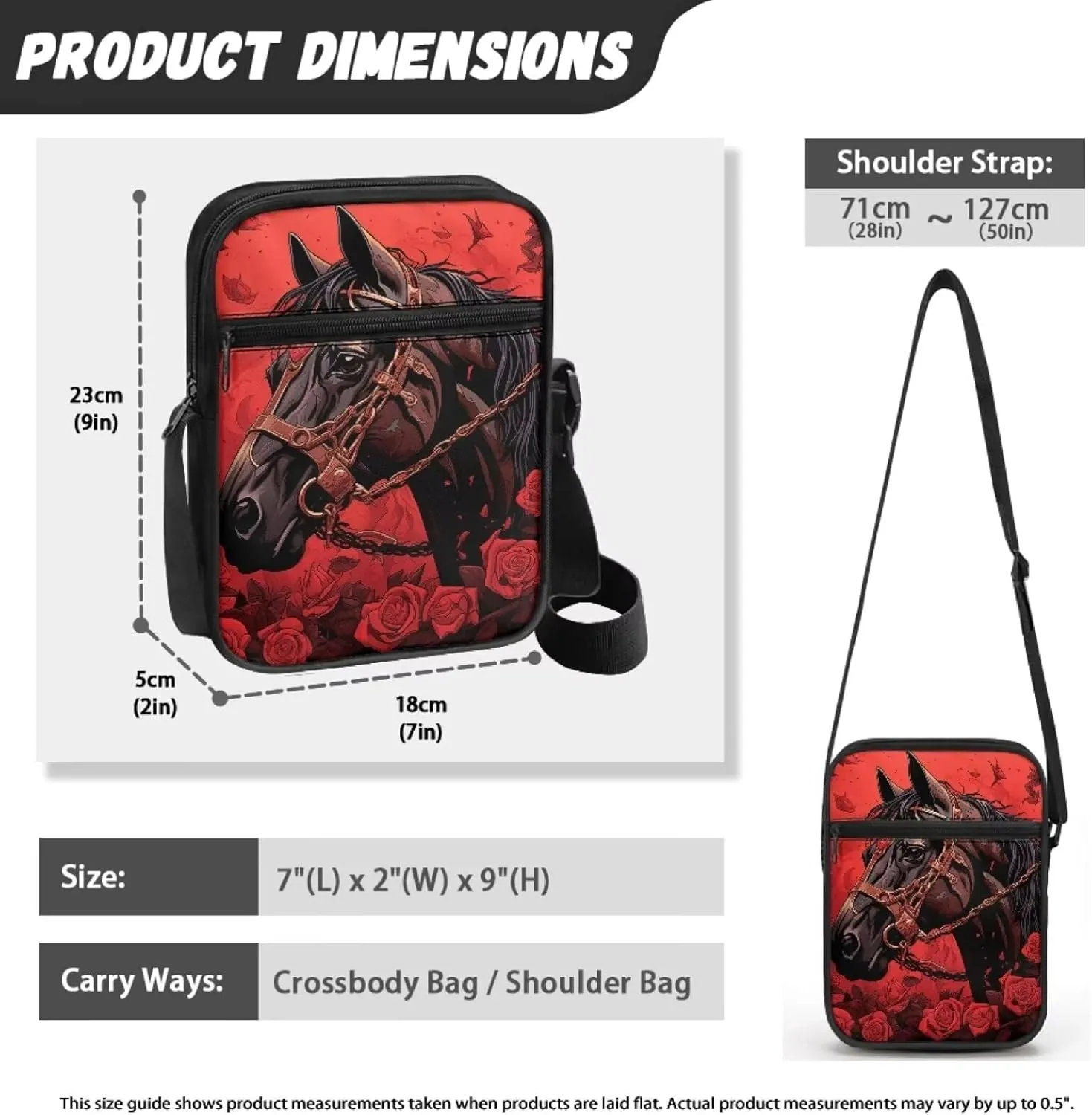 Horse Print Small Messenger Bag Waterproof Crossbody Shoulder Bags for Women Men