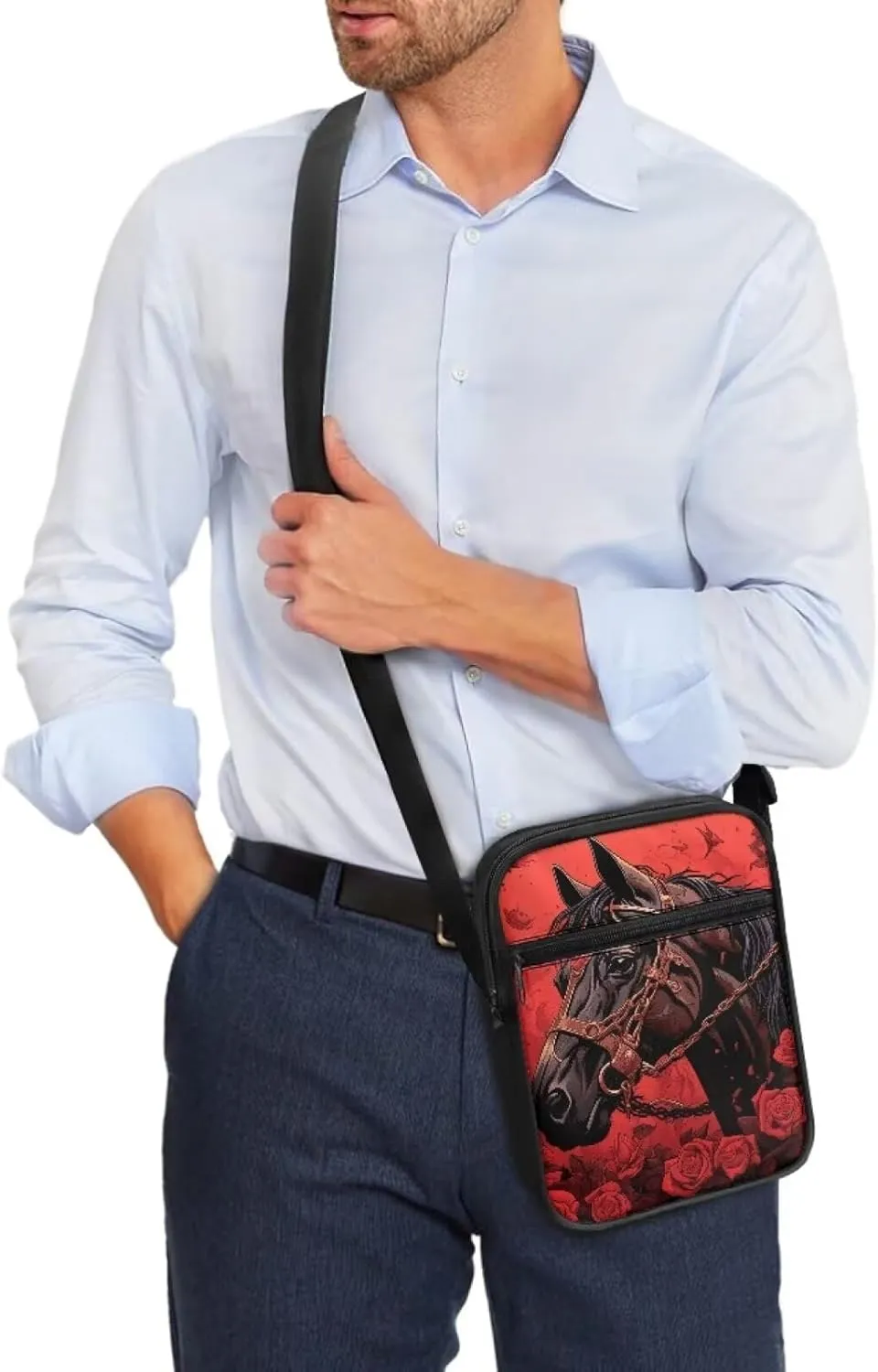 Horse Print Small Messenger Bag Waterproof Crossbody Shoulder Bags for Women Men