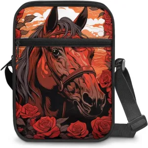 Horse Print Small Messenger Bag Waterproof Crossbody Shoulder Bags for Women Men