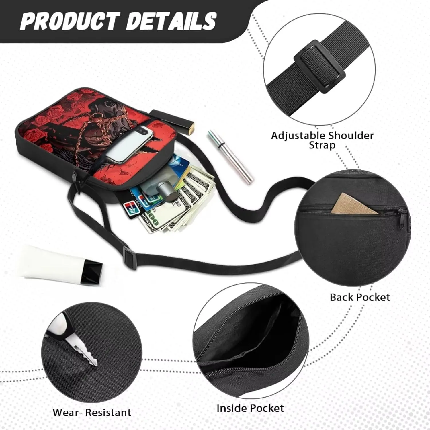Horse Print Small Messenger Bag Waterproof Crossbody Shoulder Bags for Women Men