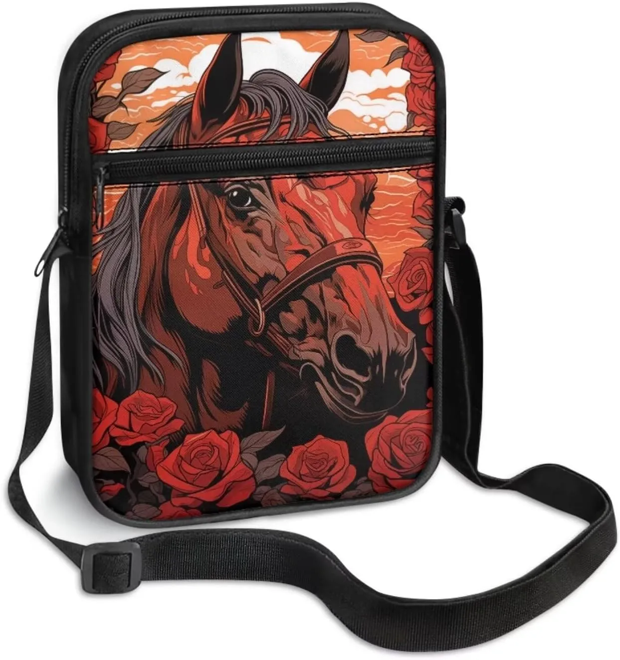 Horse Print Small Messenger Bag Waterproof Crossbody Shoulder Bags for Women Men
