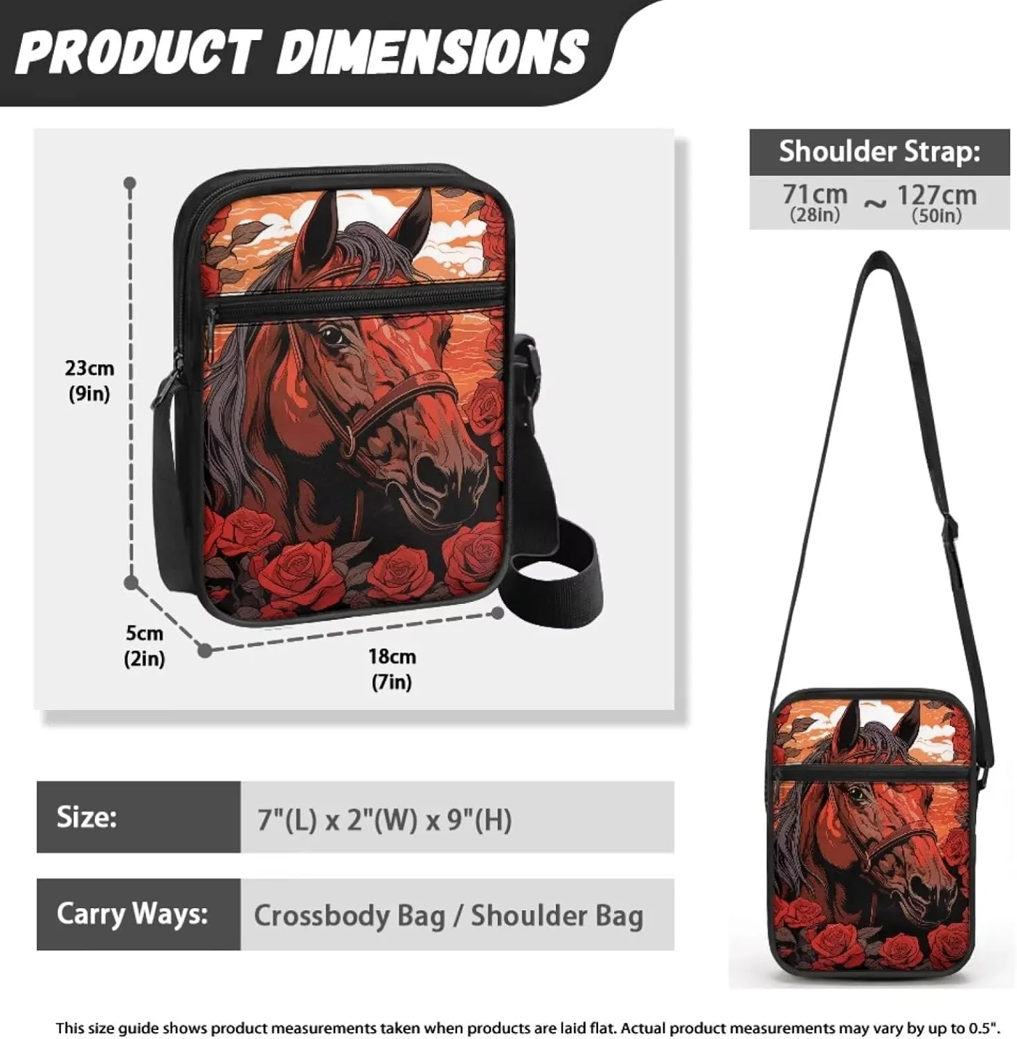 Horse Print Small Messenger Bag Waterproof Crossbody Shoulder Bags for Women Men