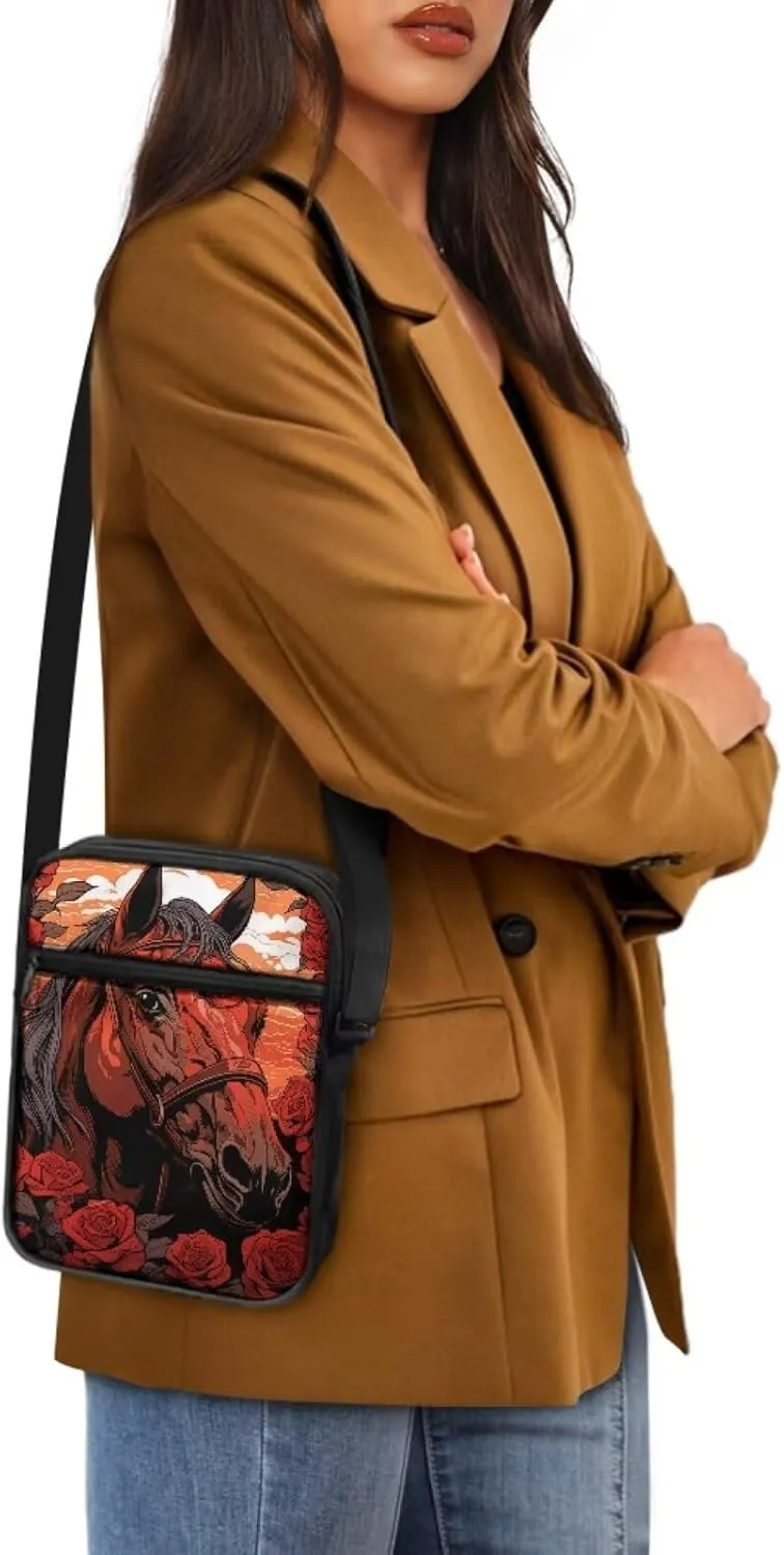 Horse Print Small Messenger Bag Waterproof Crossbody Shoulder Bags for Women Men