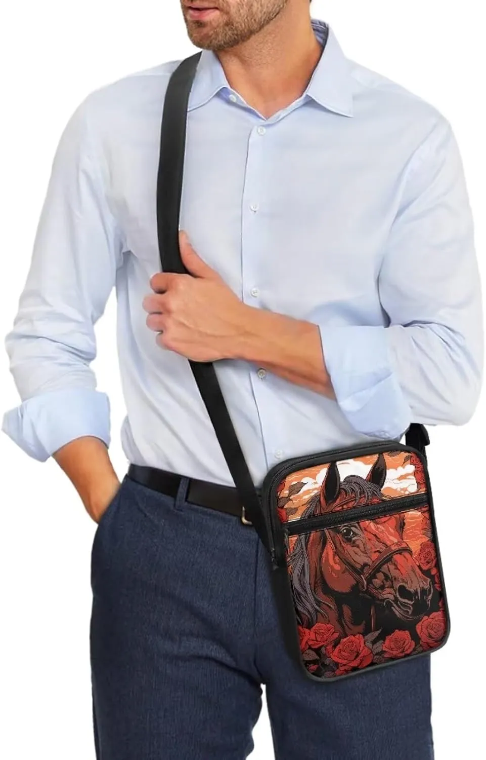 Horse Print Small Messenger Bag Waterproof Crossbody Shoulder Bags for Women Men