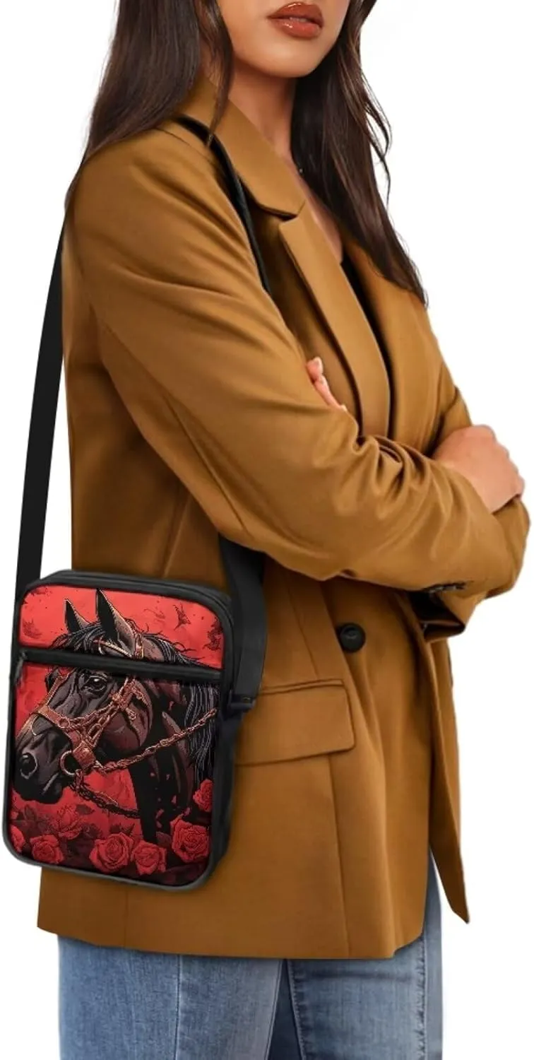 Horse Print Small Messenger Bag Waterproof Crossbody Shoulder Bags for Women Men