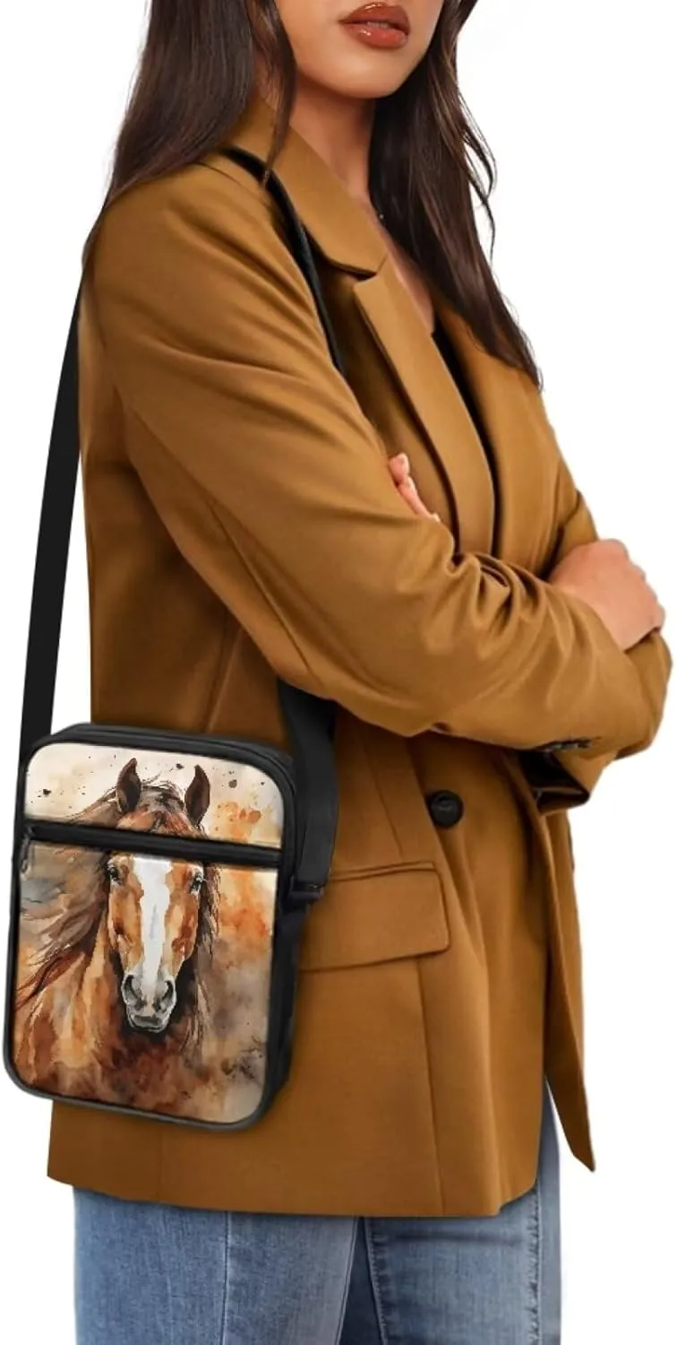 Horse Print Small Messenger Bag Waterproof Crossbody Shoulder Bags for Women Men