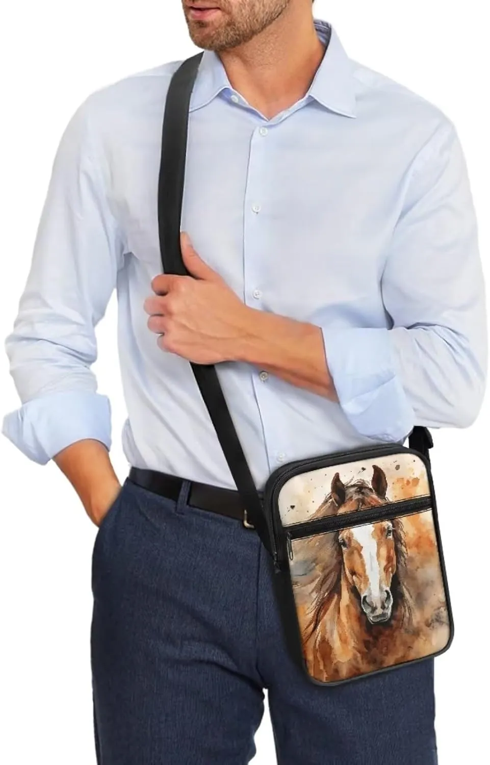 Horse Print Small Messenger Bag Waterproof Crossbody Shoulder Bags for Women Men
