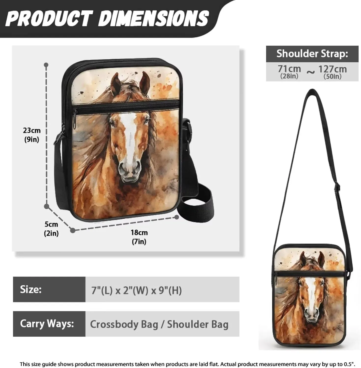 Horse Print Small Messenger Bag Waterproof Crossbody Shoulder Bags for Women Men