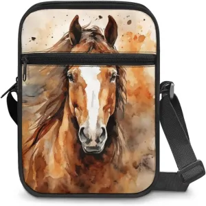 Horse Print Small Messenger Bag Waterproof Crossbody Shoulder Bags for Women Men