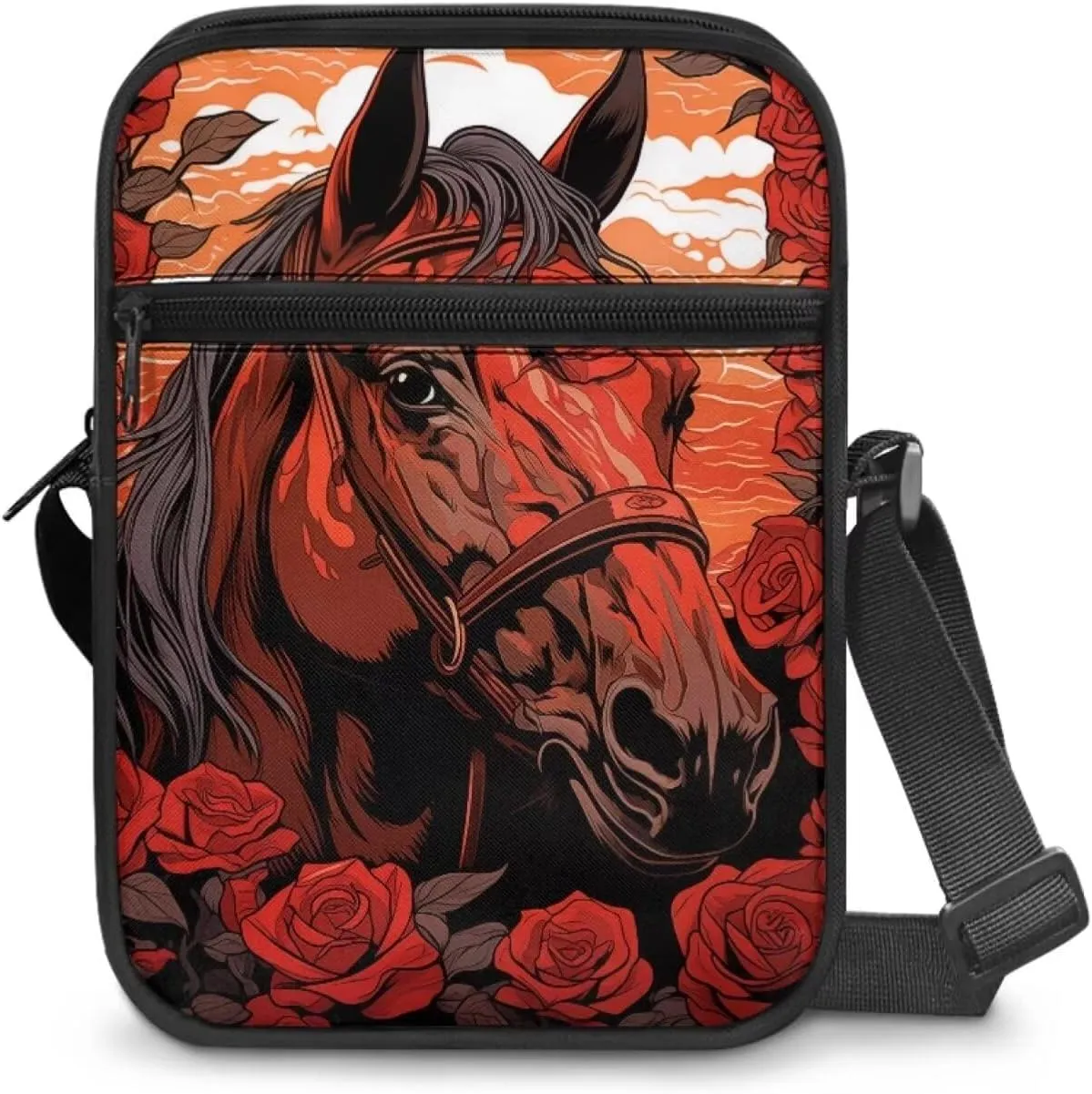 Horse Print Small Messenger Bag Waterproof Crossbody Shoulder Bags for Women Men