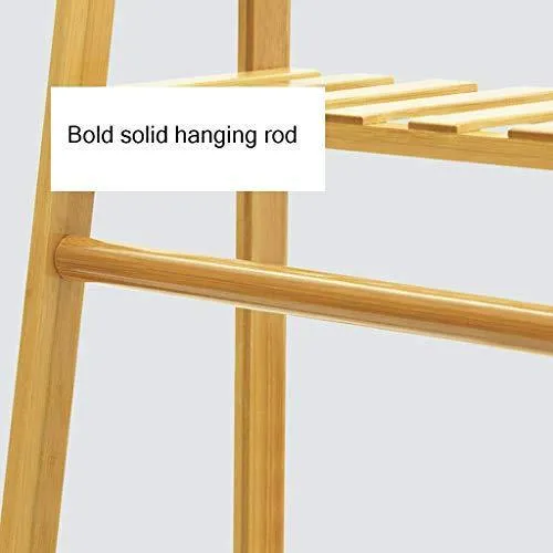 House of Quirk Bamboo Coat Clothes Hanging Rack with Top Shelf and Shoe Clothing Storage Organizer Shelves((140x50cm)) DIY Rack
