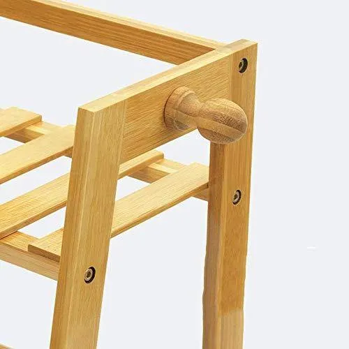 House of Quirk Bamboo Coat Clothes Hanging Rack with Top Shelf and Shoe Clothing Storage Organizer Shelves((140x50cm)) DIY Rack