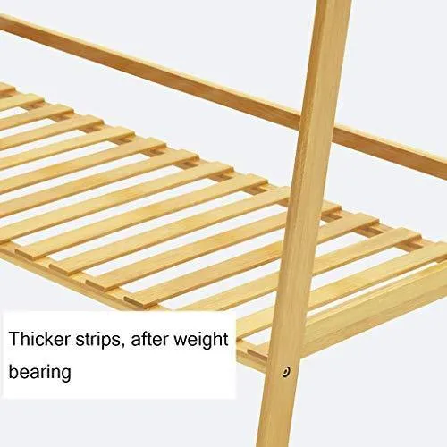 House of Quirk Bamboo Coat Clothes Hanging Rack with Top Shelf and Shoe Clothing Storage Organizer Shelves((140x50cm)) DIY Rack