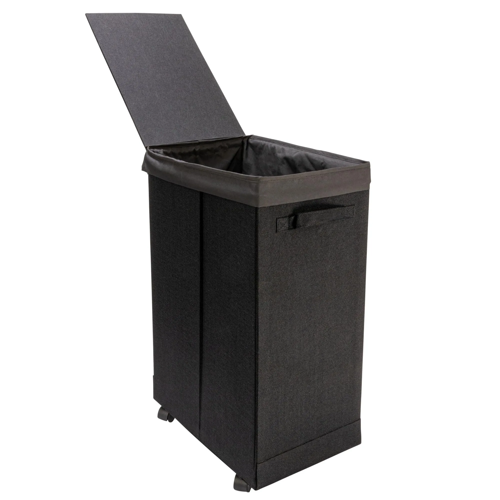 Household Essentials Narrow Collapsible Laundry Hamper with Liner and Lid, Black HE1059