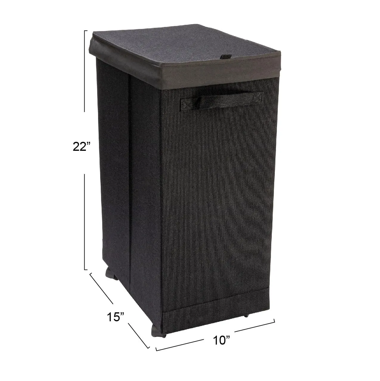 Household Essentials Narrow Collapsible Laundry Hamper with Liner and Lid, Black HE1059
