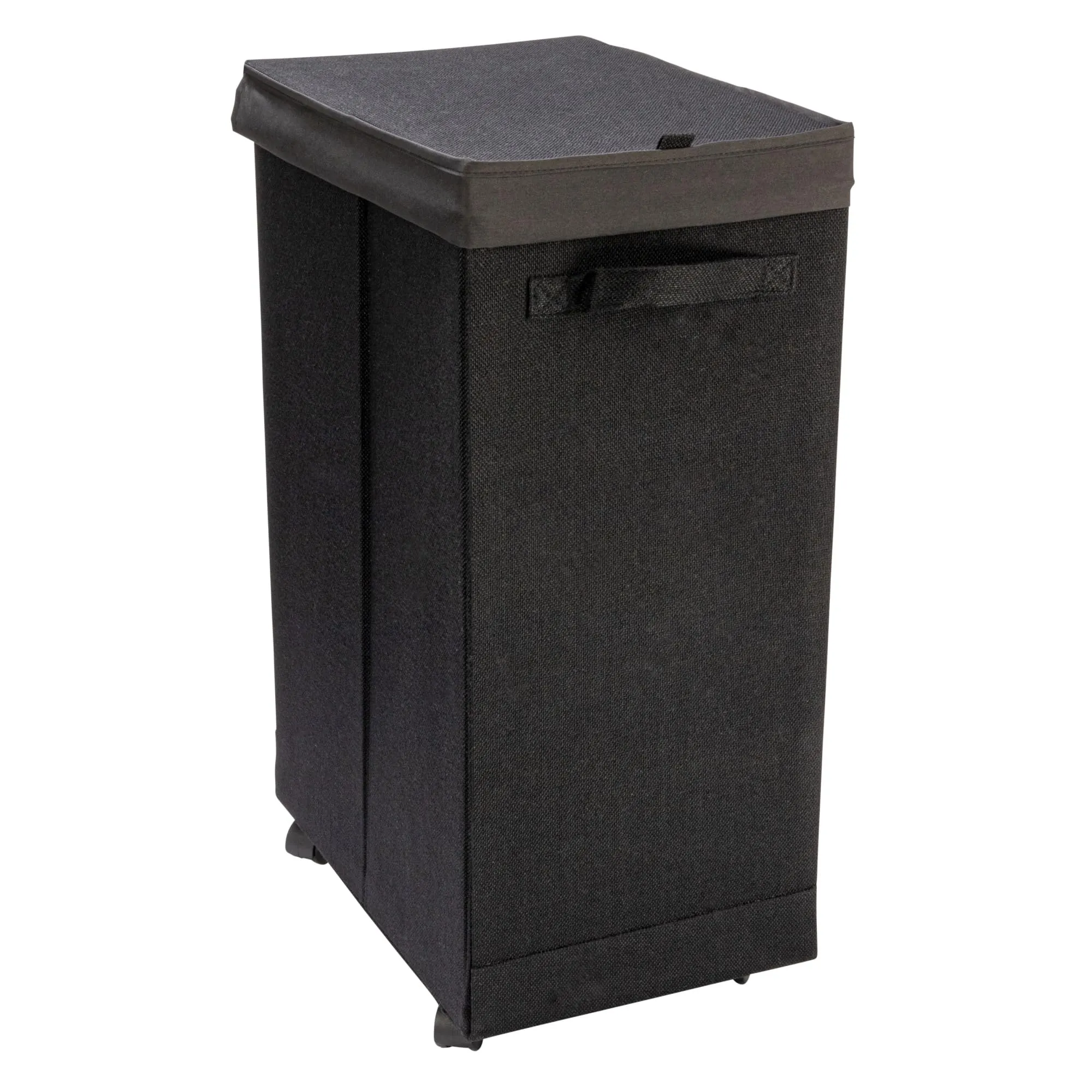 Household Essentials Narrow Collapsible Laundry Hamper with Liner and Lid, Black HE1059
