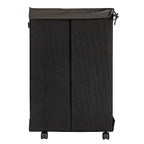 Household Essentials Narrow Collapsible Laundry Hamper with Liner and Lid, Black HE1059