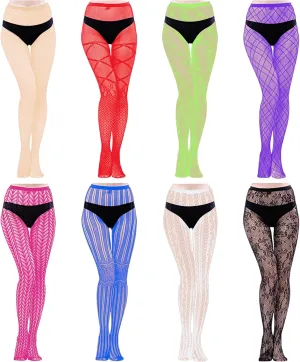 HOVEOX 8 Pairs Lace Fishnet Floral Stockings Patterned Tights Small Hole Pattern Leggings Net Pantyhose