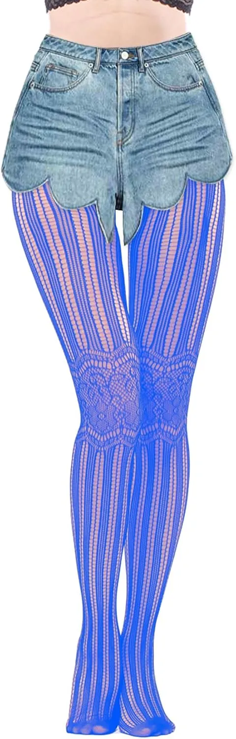 HOVEOX 8 Pairs Lace Fishnet Floral Stockings Patterned Tights Small Hole Pattern Leggings Net Pantyhose
