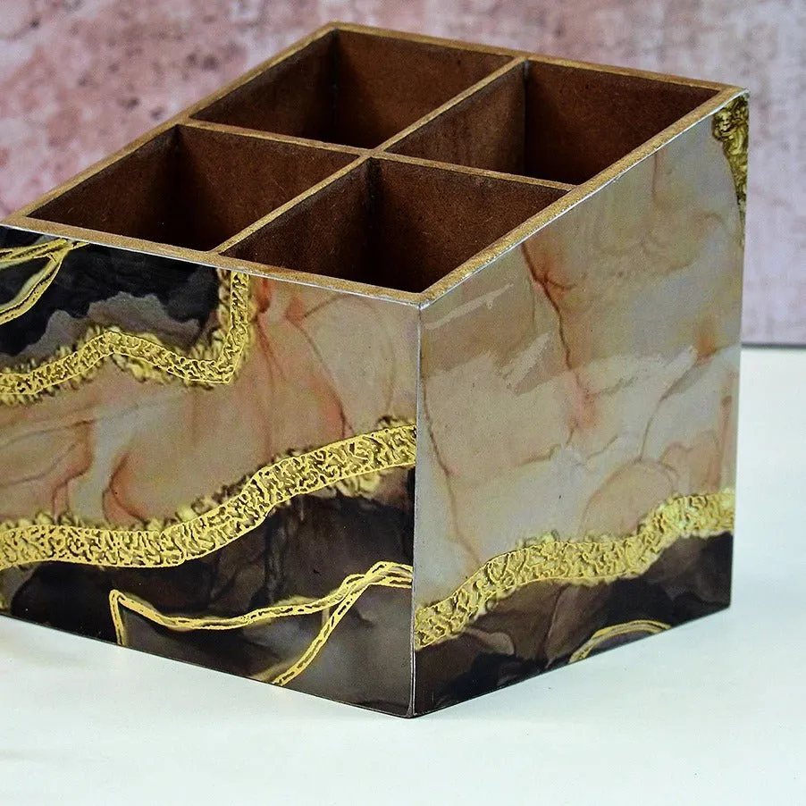 Impressionistic Black Golden Multipurpose MDF Organizer (4 Divisions)