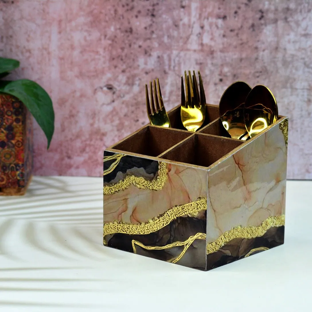 Impressionistic Black Golden Multipurpose MDF Organizer (4 Divisions)