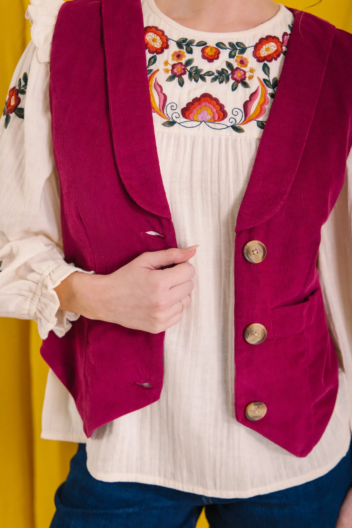 Jackie Corduroy Waistcoat in Plum