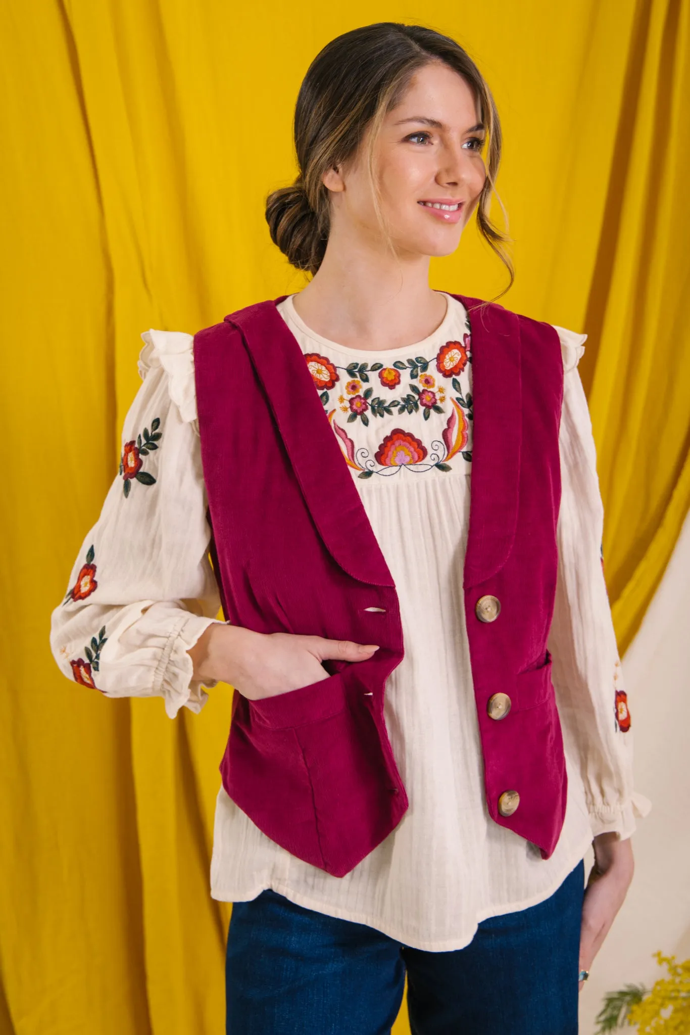 Jackie Corduroy Waistcoat in Plum