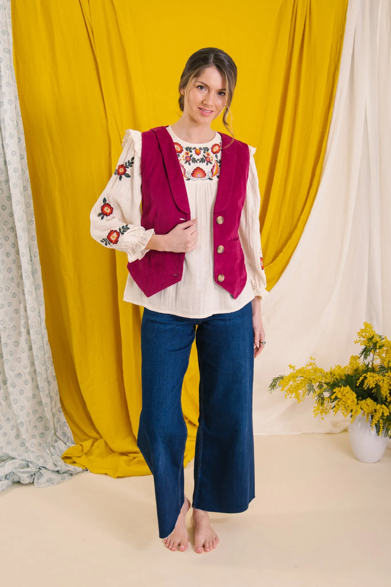 Jackie Corduroy Waistcoat in Plum
