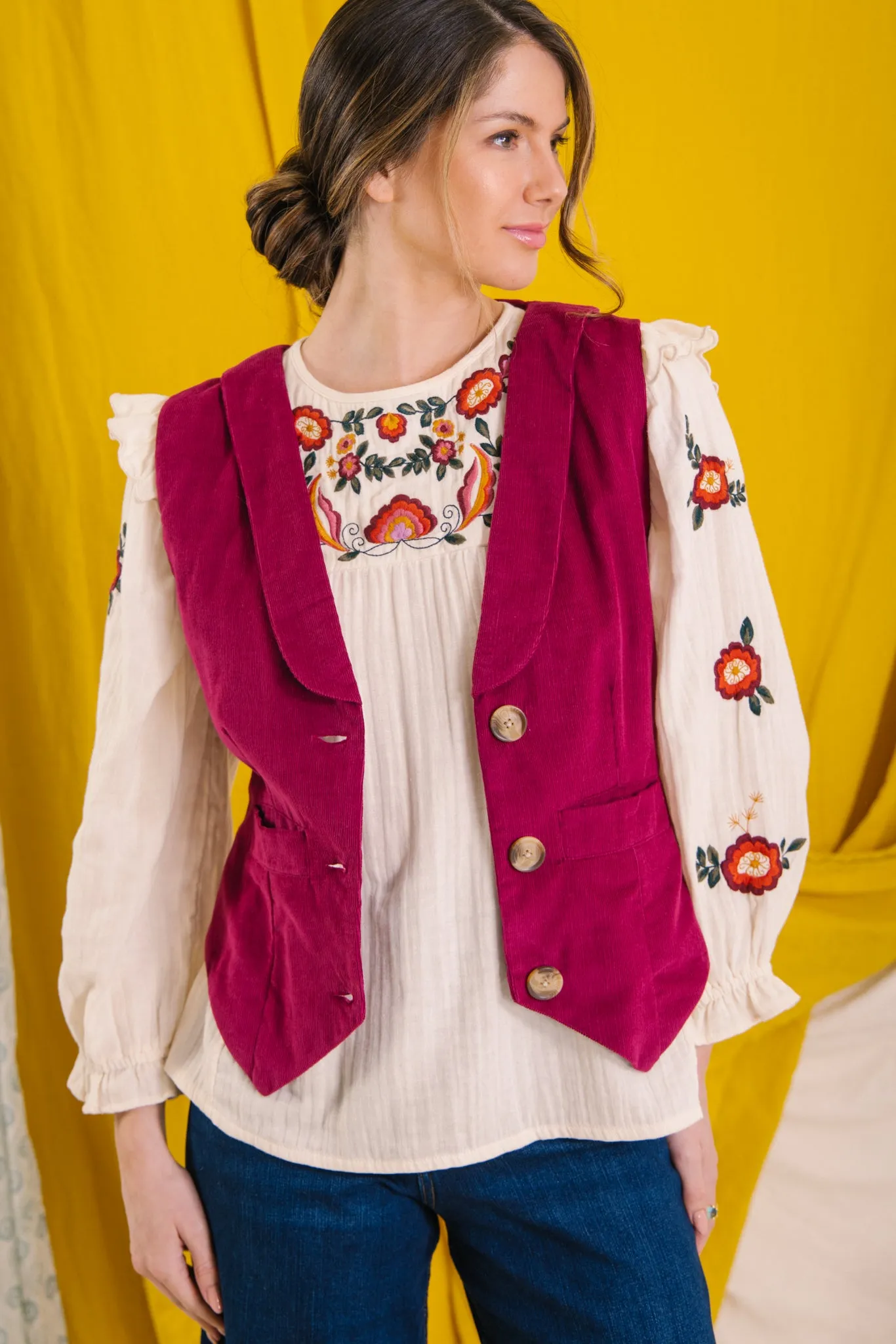 Jackie Corduroy Waistcoat in Plum