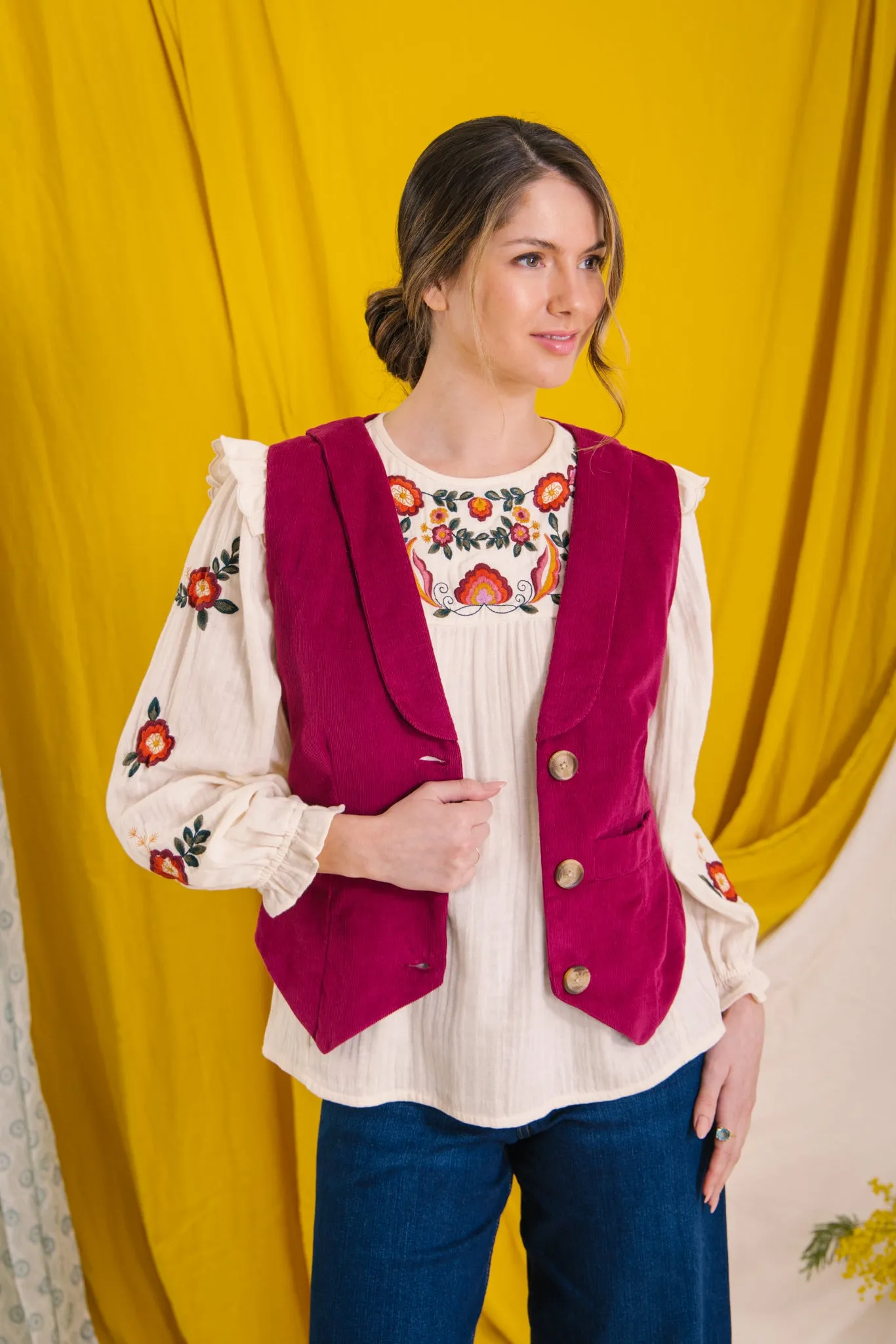 Jackie Corduroy Waistcoat in Plum