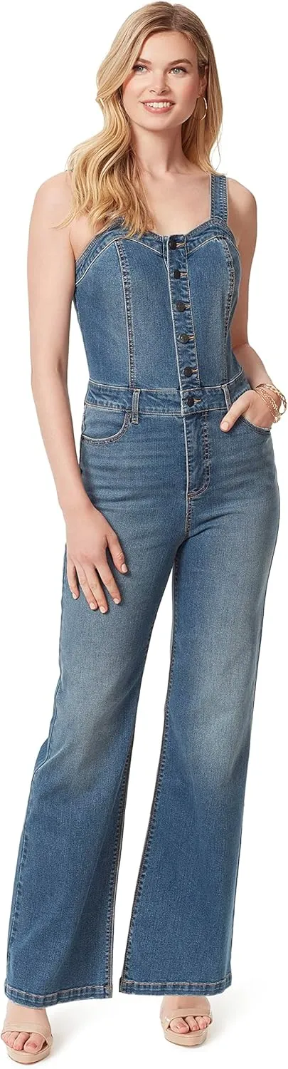 Jessica Simpson Womens Constance Sweetheart Denim Overall