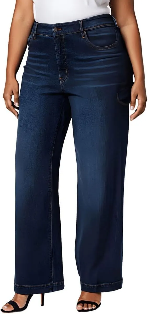 Jessica Simpson Womens Plus True Love Pocket Medium Wash Wide Leg Pants