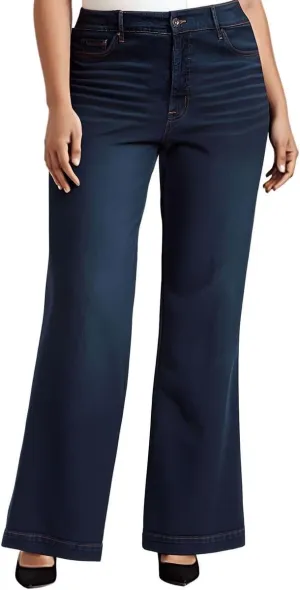 Jessica Simpson Womens Plus True Love Pocket Medium Wash Wide Leg Pants