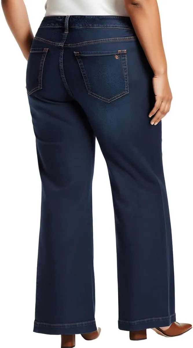 Jessica Simpson Womens Plus True Love Pocket Medium Wash Wide Leg Pants