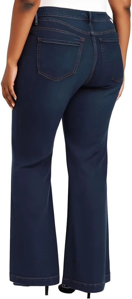 Jessica Simpson Womens Plus True Love Pocket Medium Wash Wide Leg Pants