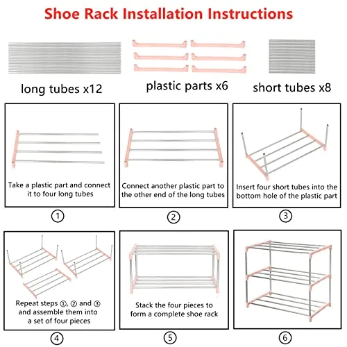 Jucaifu Stackable Small Shoe Rack, Entryway, Hallway and Closet Space Saving Storage and Organization (3-Tier, Pink)