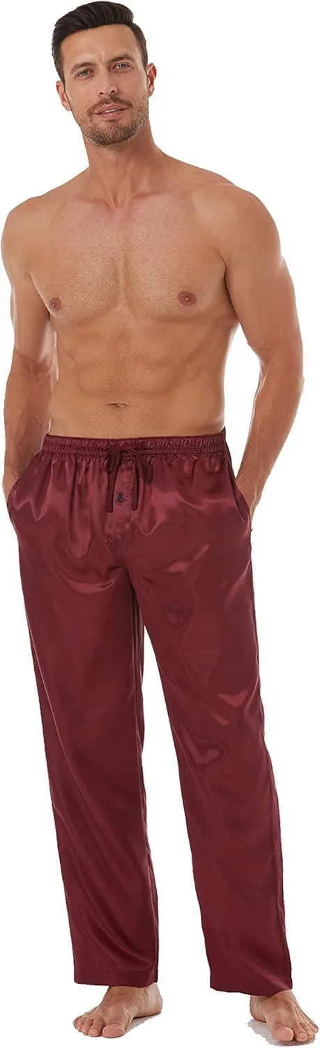 JupiterSecret Mens Satin Pajama Pants Set, Silky Feeling Sleep & Lounge Pants, PJ Bottoms with Pockets and Button Fly 3 Pack