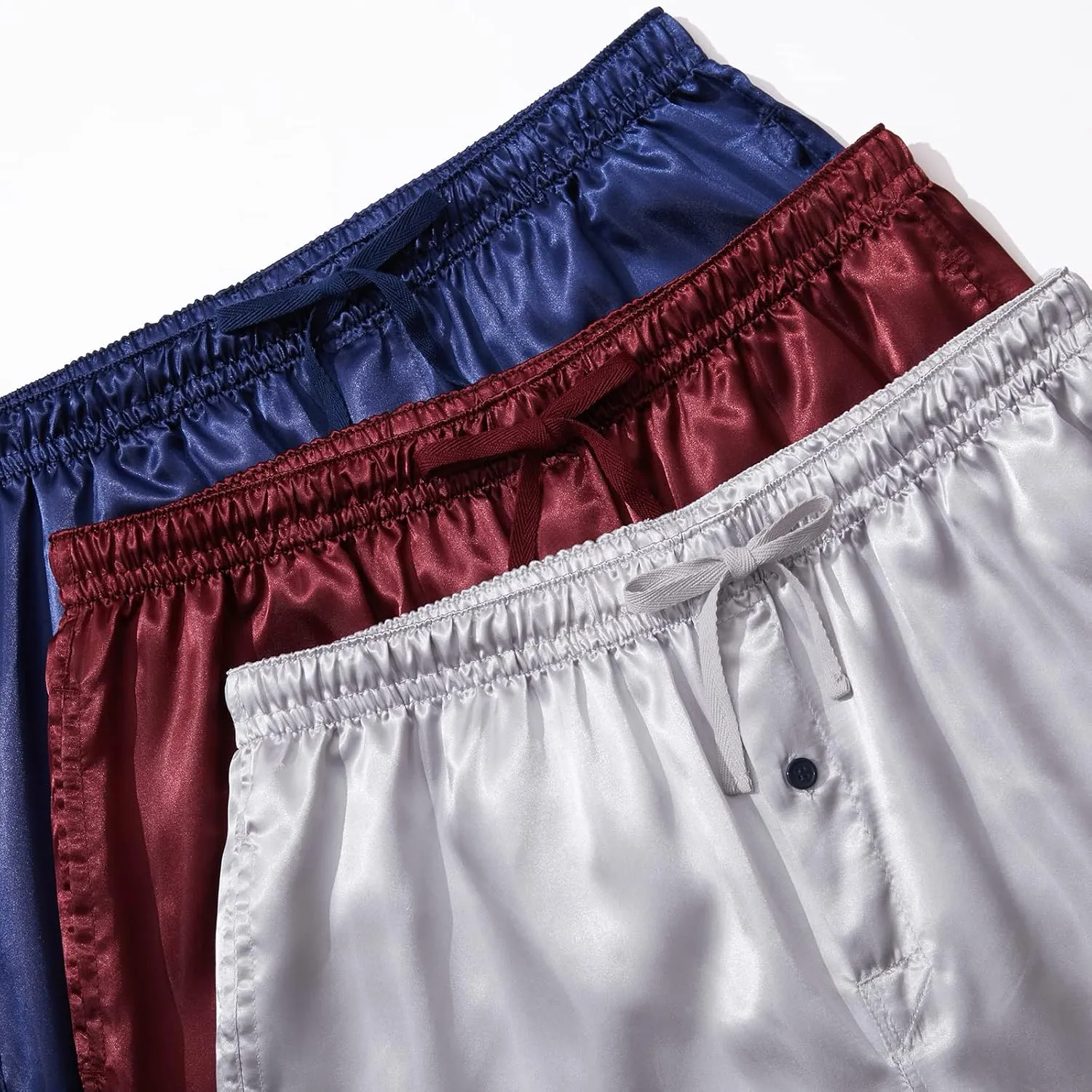 JupiterSecret Mens Satin Pajama Pants Set, Silky Feeling Sleep & Lounge Pants, PJ Bottoms with Pockets and Button Fly 3 Pack