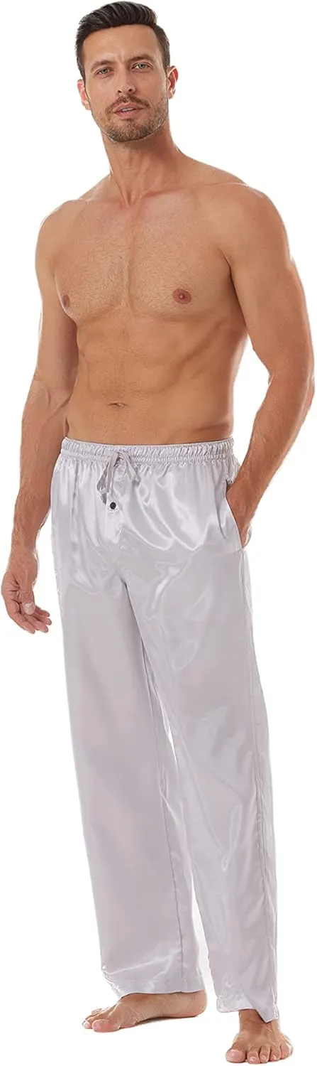 JupiterSecret Mens Satin Pajama Pants Set, Silky Feeling Sleep & Lounge Pants, PJ Bottoms with Pockets and Button Fly 3 Pack