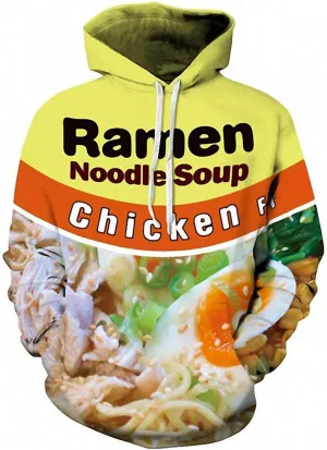 Keasmto 3D Ramen Chicken Noodle Soup Hoodie Beef Sweatshirt For Men Women Cotton Cute