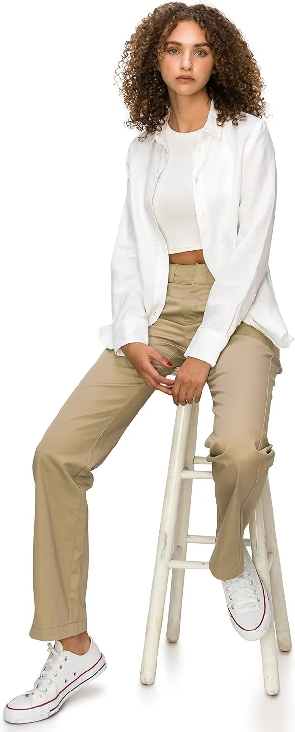 KHAKI & BLUE Women's Work Pants  High Rise Straight Leg Casual Trousers with Pockets