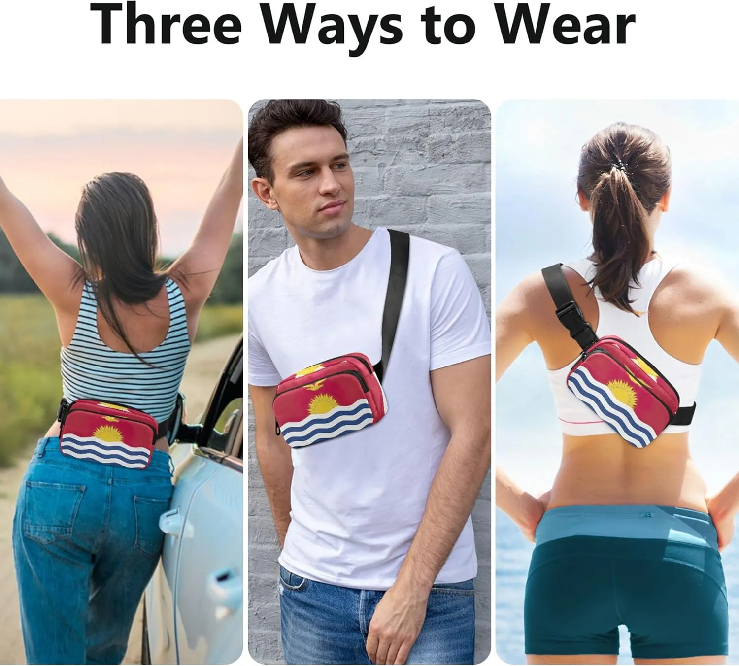 Kiribati Flag Womens Fanny Pack Hip Pack Belt Pouch Waterproof Cartoon Waist Pouch for Women